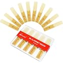 10 Pack Bb Clarinet Reeds with Plastic Box, Strength 1.5 Reeds for Clarinet, Thinner Reed Tip & Unfiled Cut for Easy of Play, Traditional Reeds for Clarinet Beginner and Player