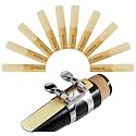 SUEWIO 10 Pack Bb Clarinet Reeds with Plastic Box, Strength 3.5 Reeds for Clarinet, Thinner Reed Tip &amp; Unfiled Cut, Traditional Reeds for Clarinet Experienced Players