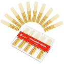 10 Pack Bb Clarinet Reeds with Plastic Box, Strength 3.0 Reeds for Clarinet, Thinner Reed Tip & Unfiled Cut for Easy of Play, Traditional Reeds for Clarinet Beginner and Player