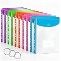 10 Pack Binder Folders with Pockets 11 Holes Expandable Dividers for 2/3/4 Ring Document Pouch with Velcro Button &amp; Label Loose-Leaf Transparent Binder Organizer for School Home Office