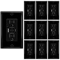 10 Pack Black 15A GFCI Outlet with USB Ports(Type A &amp; C, 4.8A/24W Total Output), GFI Electrical Outlet with 2 USB Charging Ports- Self-Test Tamper-Resistant with LED Indicator, ETL Listed