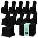 10 Pack Black Spandex Chair Covers – Stretch Polyester Slipcovers for Wedding, Banquet, Party &amp; Dining Chairs – Flat Front Design, Universal Fit
