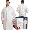 Medical Nation 10 Pack Disposable Lab Coats - Durable 50g SMS Knee Length Reusable Lab Coat with Knit Cuffs and Pockets, Unisex | For Dental, Hospitals, Pharmacies, Labs, Clinics- White, Extra Large