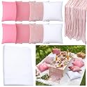 10 Pack Extra Large White Picnic Blanket Kit 70x90" Outdoor Boho, Pink