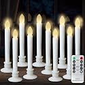 10 Pack Flameless Taper Candles with Remote/Timer, Battery Operated Flickering LED Window Candles, Vintage Christmas Electric Fake Candlesticks, White Holder