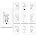 10 Pack GFCI Outlet with Light Switch - 15 Amp Tamper-Resistant Self-Test GFI Switch Combo, LED Indicator, Ground Fault Circuit Interrupter, ETL Listed, White