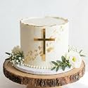 10 PCS Cross Baptism Cake Topper 3.94"x5.91" Gold Acrylic First Communion Cake Decorations for Mi Bautizo Christian Celebration