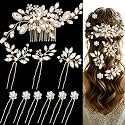 10 Pcs Gold Bridal Hair Pins Crystal Pearl Wedding Hair Combs, Rhinestone Hair Clips for Brides, Bridesmaids, Prom