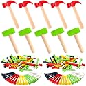 10 Pcs Kids Wooden Hammer Toy with 100 Pcs Colorful Wood Golf Tees, Small Plastic Hammer Simulation Hammers Educational Toys for Children Gift Birthday Party (Red and Green)