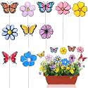 10 Pcs Metal Flower Garden Stake for Outside Outdoor 11.8" 5D Summer Flowers Butterfly Metal Sign Waterproof Decoration Landscape Ornament for Lawn Yard Garden Patio Porch Art