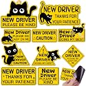 10 Pcs New Student Driver Car Magnets, Please Be Kind Magnetic Signs with Funny Black Cat Design, Bumper Sticker Accessories for Truck Vehicle Decoration