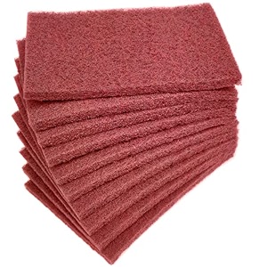 10 pcs red scouring pads heavy duty household cleaning scrubber with non-scratch for cleaning pots pans dishes countertops stoves tile baseboard walls and windows