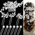 10 Pcs Silver Bridal Hair Pins Crystal Pearl Wedding Hair Combs, Rhinestone Hair Clips for Brides, Bridesmaids, Prom