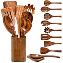 10 Pcs Teak Wooden Utensil Set, Wooden Spoons for Cooking