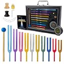10 PCS Unweighted Tuning Fork for Healing Set, Multi-Color Chakra Tuning Forks, Lead-Free Aluminum Alloy Solfeggio Tuning Forks with Activator & feet (174-963Hz), Sound Healing