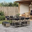10-Piece Grey Poly Rattan Patio Dining Set, Large Foldable Outdoor Table and Chairs, Weather Resistant Garden Furniture for 10 People