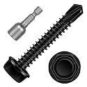 #10 x 1-1/4" Hex Washer Head Self Tapping Screws, TEK Screws, Self Drilling, Stainless Steel 410 Sheet Metal Screws, Black Finish, 100 PCS