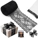 10 Yards Lace Trim Ribbon 6" Width Stretchy Lace Ribbon,Black