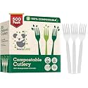 100% Compostable Forks 500 Large biodegradable Disposable Compostable Cutlery Silverware Utensils durable and heat resistant alternative to plastic forks with convenient tray by KOALALOVE