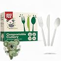 100% Compostable Forks Spoons Knives Cutlery 400 Count 7Inch Heat Resistant Eco Friendly Disposable Cutlery Biodegradable Silverware Alternative to Plastic Compostable Utensils Bulk In Convenient Tray
