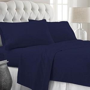 knight kavalier 100 cotton 400 tc sateen double fitted sheet set 72x7212 inch with 2 pillowcases  deep pocket all-round elastic  navy blue striped - soft breathable amp eco-friendly bedsheet