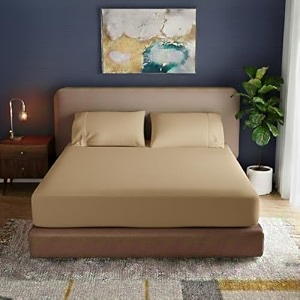 knight kavalier 100 cotton 400 tc sateen double fitted sheet set 72x7212 inch with 2 pillowcases  deep pocket all-round elastic  taupe solid - soft breathable amp eco-friendly bedsheet