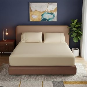 knight kavalier 100 cotton 400 tc sateen double fitted sheet set 72x7212 inch with 2 pillowcases  deep pocket all-round elastic  ivory solid - soft breathable amp eco-friendly bedsheet