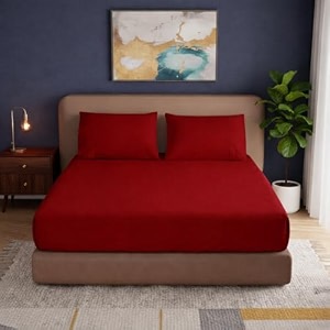 knight kavalier 100 cotton 400 tc sateen double fitted sheet set 72x7212 inch with 2 pillowcases  deep pocket all-round elastic  burgundy solid - soft breathable amp eco-friendly bedsheet