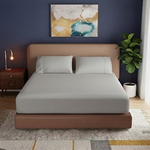 knight kavalier 100 cotton 400 tc sateen double fitted sheet set 72x7212 inch with 2 pillowcases  deep pocket all-round elastic  light grey solid - soft breathable amp eco-friendly bedsheet