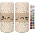 Likeecords 100% Cotton Cord Crochet Yarn Bag Cord 2mm 350Yards Braided Macrame Cord Macrame Rope Crochet Thread Gift for Knitter(Apricot)