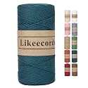 Likeecords 100% Cotton Crochet Bag Cord 2mm 170m Macrame Cord 2mm Crochet Thread Macrame Rope Gift for Knitter (Teal)
