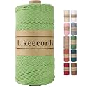 Likeecords 100% Cotton Crochet Bag Cord 2mm 170m Macrame Cord 2mm Crochet Thread Macrame Rope Gift for Knitter (Green)