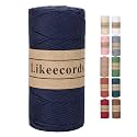 Likeecords 100% Cotton Crochet Bag Cord 2mm 170m Macrame Cord 2mm Crochet Thread Macrame Rope Gift for Knitter (Dark Blue)