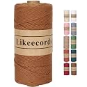 Likeecords 100% Cotton Crochet Bag Cord 2mm 170m Macrame Cord 2mm Crochet Thread Macrame Rope Gift for Knitter (Caramel)