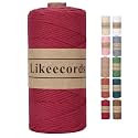 Likeecords 100% Cotton Crochet Bag Cord 2mm 170m Macrame Cord 2mm Crochet Thread Macrame Rope Gift for Knitter (Dark Red)