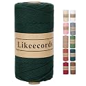 Likeecords 100% Cotton Crochet Bag Cord 2mm 170m Macrame Cord 2mm Crochet Thread Macrame Rope Gift for Knitter (Blackish Green)