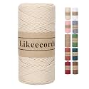 Likeecords 100% Cotton Crochet Bag Cord 2mm 170m Macrame Cord 2mm Crochet Thread Macrame Rope Gift for Knitter (Apricot)