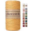 Likeecords 100% Cotton Crochet Bag Cord 2mm 170m Macrame Cord 2mm Crochet Thread Macrame Rope Gift for Knitter (Yellow)