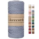 Likeecords 100% Cotton Crochet Bag Cord 2mm 170m Macrame Cord 2mm Crochet Thread Macrame Rope Gift for Knitter (Gray)