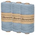 Likeecords 100% Cotton Crochet Yarn for Bag,3 Rolls/Pack 2mm x 510m,Macrame Cord,Chunky Yarn for Crocheting Handbag, Purse,Blankets Crafts Projects (Haze Blue)