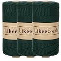 Likeecords 100% Cotton Crochet Yarn for Bag,3 Rolls/Pack 2mm x 510m,Macrame Cord,Chunky Yarn for Crocheting Handbag, Purse,Blankets Crafts Projects (Dark Green)
