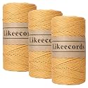 Likeecords 100% Cotton Crochet Yarn for Bag,3 Rolls/Pack 2mm x 510m,Macrame Cord,Chunky Yarn for Crocheting Handbag, Purse,Blankets Crafts Projects (Yellow)