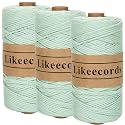 Likeecords 100% Cotton Crochet Yarn for Bag,3 Rolls/Pack 2mm x 510m,Macrame Cord,Chunky Yarn for Crocheting Handbag, Purse,Blankets Crafts Projects (Apple Green)