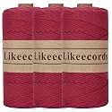 Likeecords 100% Cotton Crochet Yarn for Bag,3 Rolls/Pack 2mm x 510m,Macrame Cord,Chunky Yarn for Crocheting Handbag, Purse,Blankets Crafts Projects (Wine red)