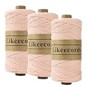 Likeecords 100% Cotton Crochet Yarn for Bag,3 Rolls/Pack 2mm x 510m,Macrame Cord,Chunky Yarn for Crocheting Handbag, Purse,Blankets Crafts Projects (Lotus Pink)