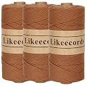 Likeecords 100% Cotton Crochet Yarn for Bag,3 Rolls/Pack 2mm x 510m,Macrame Cord,Chunky Yarn for Crocheting Handbag, Purse,Blankets Crafts Projects (Caramel)