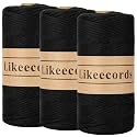 Likeecords 100% Cotton Crochet Yarn for Bag,3 Rolls/Pack 2mm x 510m,Macrame Cord,Chunky Yarn for Crocheting Handbag, Purse,Blankets Crafts Projects (Black-3)