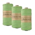 Likeecords 100% Cotton Crochet Yarn for Bag,3 Rolls/Pack 2mm x 510m,Macrame Cord,Chunky Yarn for Crocheting Handbag, Purse,Blankets Crafts Projects (Green)