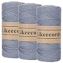 Likeecords 100% Cotton Crochet Yarn for Bag,3 Rolls/Pack 2mm x 510m,Macrame Cord,Chunky Yarn for Crocheting Handbag, Purse,Blankets Crafts Projects (Grey)