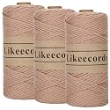 Likeecords 100% Cotton Crochet Yarn for Bag,3 Rolls/Pack 2mm x 510m,Macrame Cord,Chunky Yarn for Crocheting Handbag, Purse,Blankets Crafts Projects (Coffee)